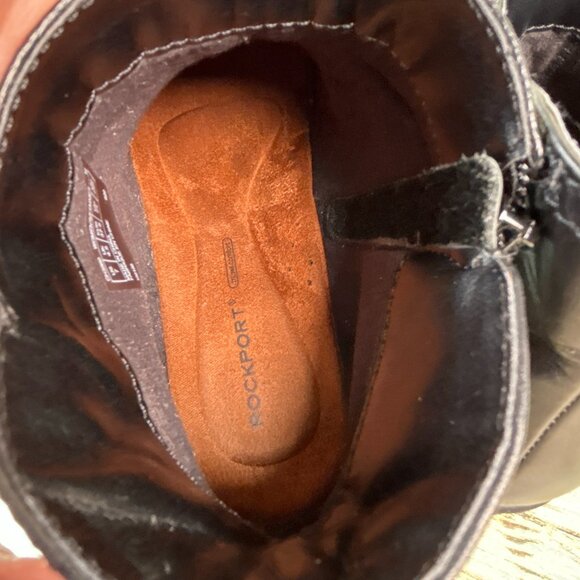 Rockport Boots Sz 7M Carly Black Leather Zip Ankle Low Block Heel Comfort Ladies - Picture 4 of 12